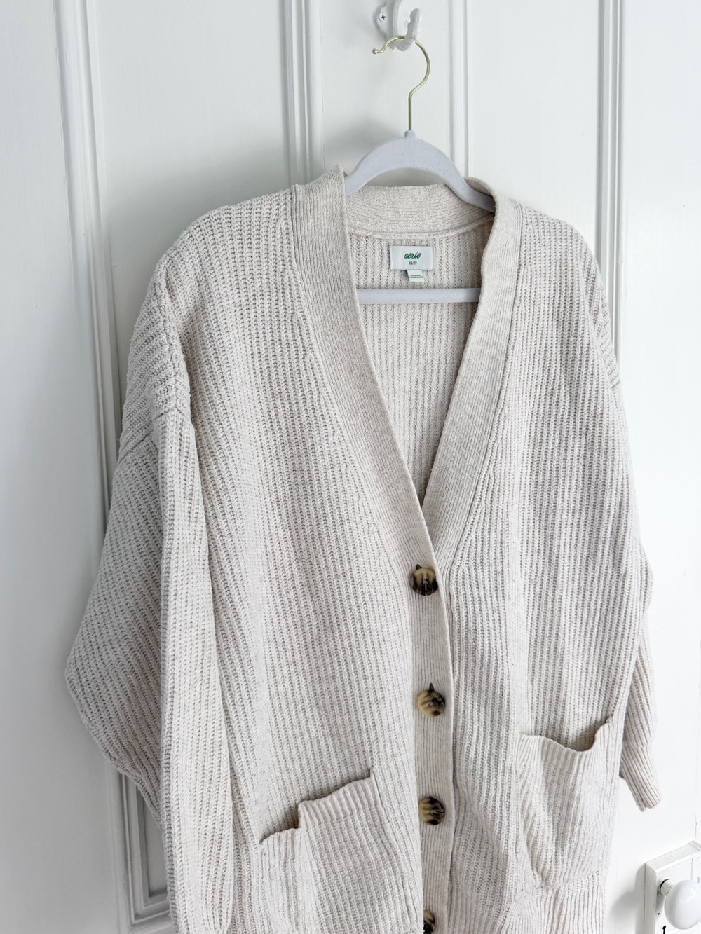 Aerie Oatmeal Oversized Ribbed Knit Cardigan – Size XS – Button Front - Picture 2 of 6